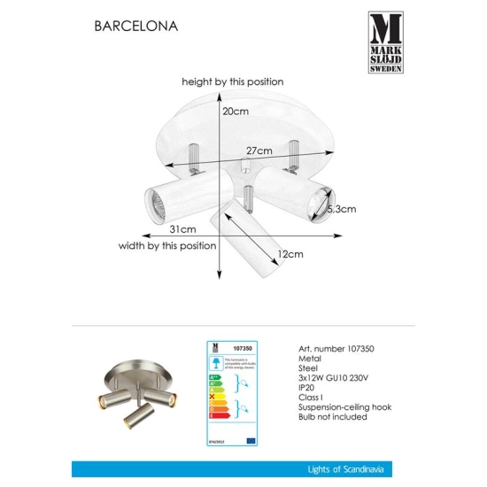 Plafon 3pł BARCELONA 107350 MARKSLOJD